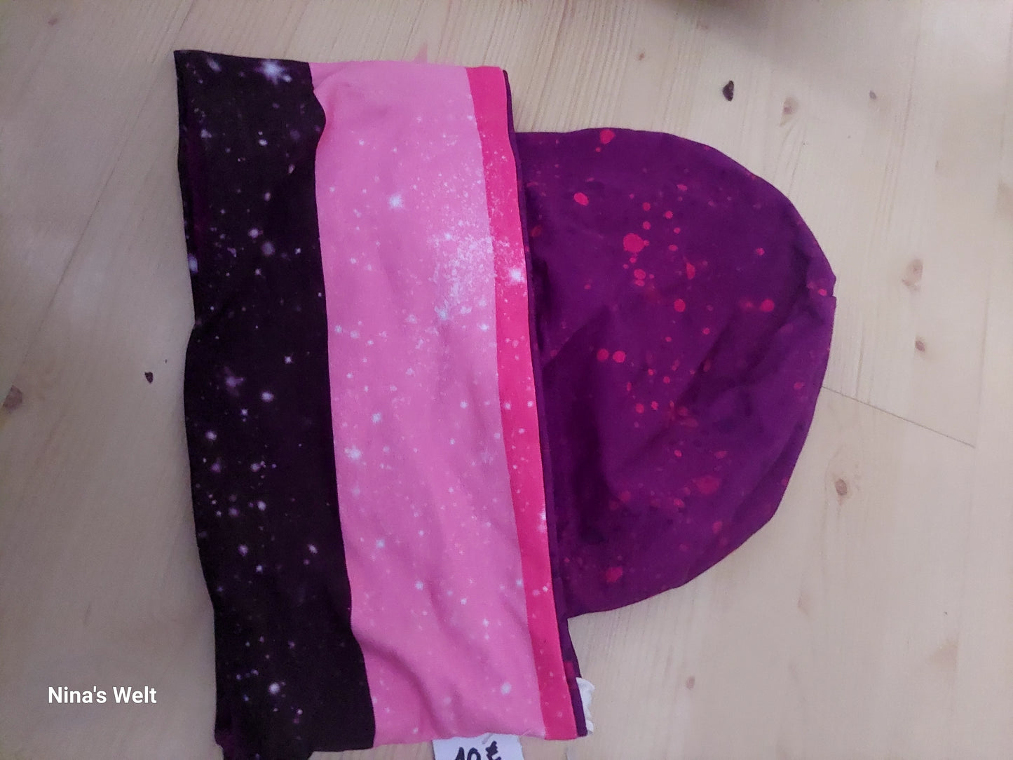 Mütze und Schal/ Stirnband pink- lila Sternenhimmer